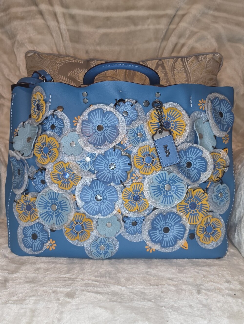 COACH 1941 ROGUE LINKED TEA ROSE TOTE WITH POUCH IN AQUA